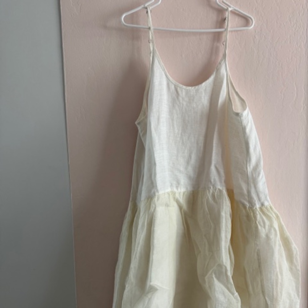 White & Cream Linen Dress - Megby Design, Size L